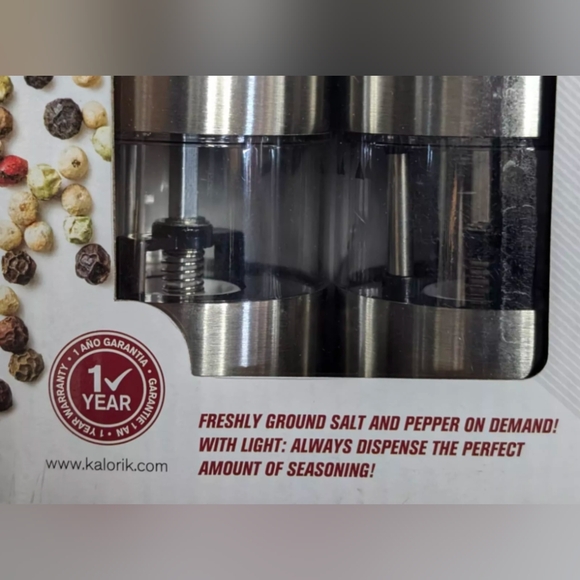 NEW Kalorik Electric Salt and Pepper Mills Stainless Steel Light Up 2-Piece Set - Picture 2 of 5